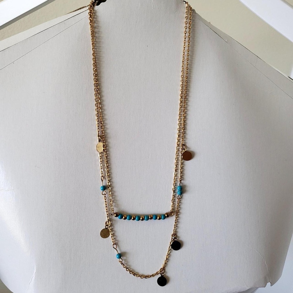 Gold-tone Chain Necklace with Turquoise Beads